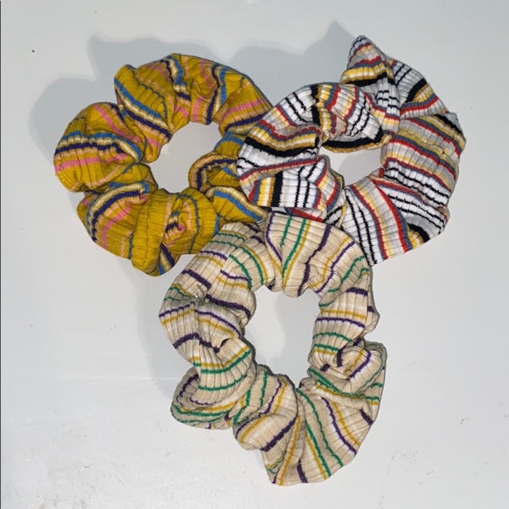 3 Yellow Plaid Striped Pattern Scrunchies